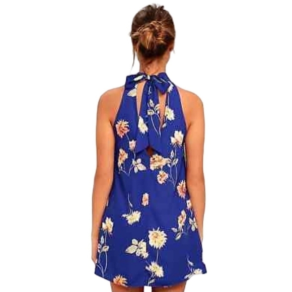 Lulus Darling Dearest Royal Blue Floral Mini Swing Dress Size S - Picture 4 of 10